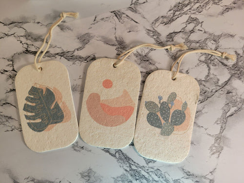 Three pack of expandable pop-up sponges with a desert motif.  