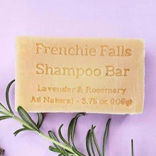 Load image into Gallery viewer, A zero waste shampoo bar in Frenchie Falls, a lavender and rosemary scent, by Silver Falls Sustainability.
