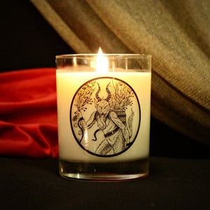 Krampus essential oil candle from Sea Witch Botanicals. lit. 