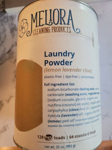Meliora Plastic Free, Dye Free Laundry Powder in Lemon Lavender Clove.