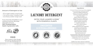 A close view of the laundry detergent label with ingredients and use instructions.