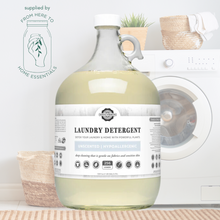 Load image into Gallery viewer, A glass jar of Rustic Strength&#39;s unscented liquid laundry detergent.
