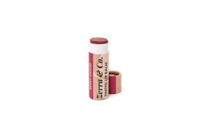 Zerra & Co tinted, vegan lip balm in Berry Good. Comes in paperboard tube.